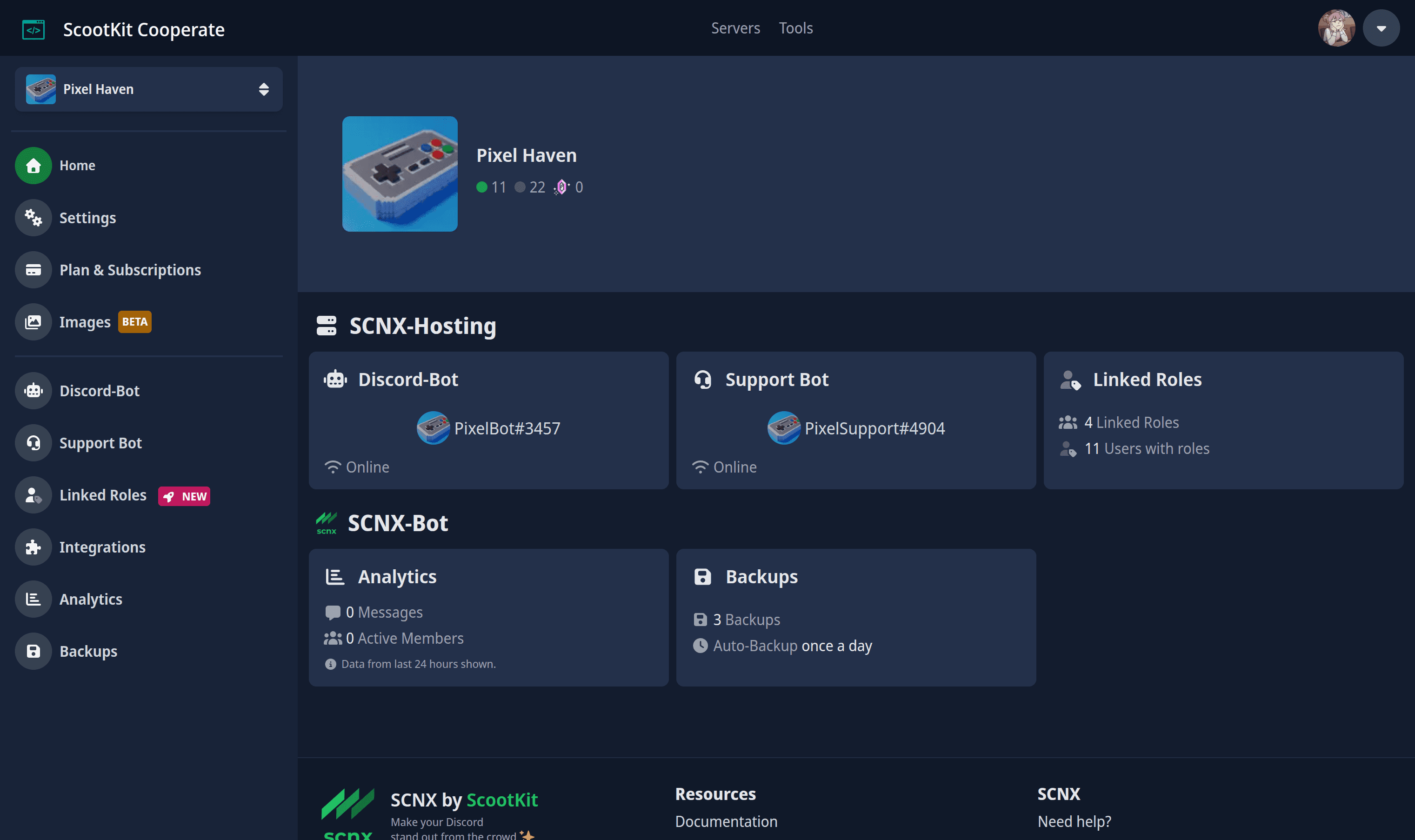 Screenshot of the SCNX Dashboard
